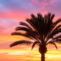 Silhouette palm tree at vibrant sunset