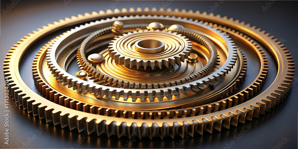 Poster a collection of golden gears arranged in a circular pattern highlights the intricate design and craf