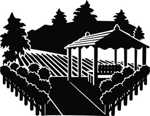 Obraz premium Vineyard Terrace Silhouette | Vineyard Landscape Vector Illustration