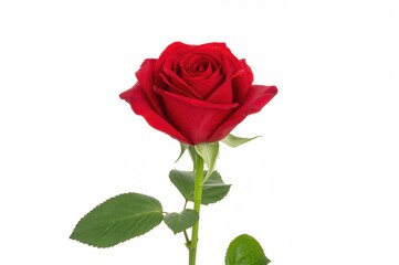 A solitary vibrant red rose against a pure white backdrop