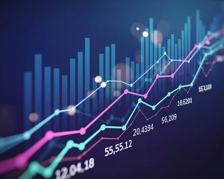 Financial Stock Market Data Analysis with Upward Trending Graphs and Bars financial data chart