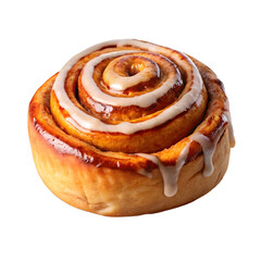 Fototapeta premium Close up of a single cinnamon roll with white icing drizzled on a black background
