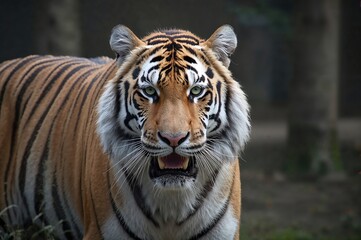 Fototapeta premium Captive Amur tiger at the wildlife park (Panthera tigris)