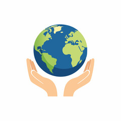 Illustration of Hands Cupping Planet Earth Representing Global Environmental Protection Efforts