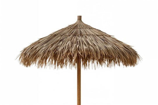 Single coconut leaf beach parasol isolated on a white backdrop with clipping path - Powered by Adobe
