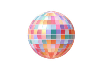 Colorful geometric sphere with multicolored square patterns on black background, cut out