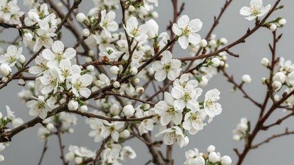 Obraz premium Spring indicators feature white apple blossoms against a muted background