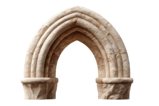 Medieval gothic archway with detailed stone texture, cut out