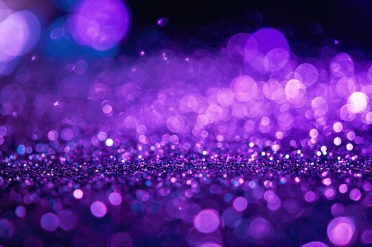 Close-up of vibrant purple circular bokeh with colorful glitter in soft focus - Powered by Adobe