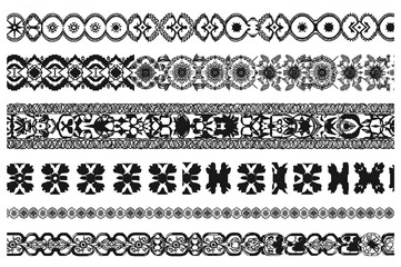Collection of eight black seamless border designs
