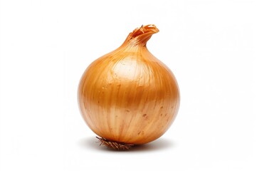 Single yellow onion bulb on white backdrop with clipping path and full depth of field
