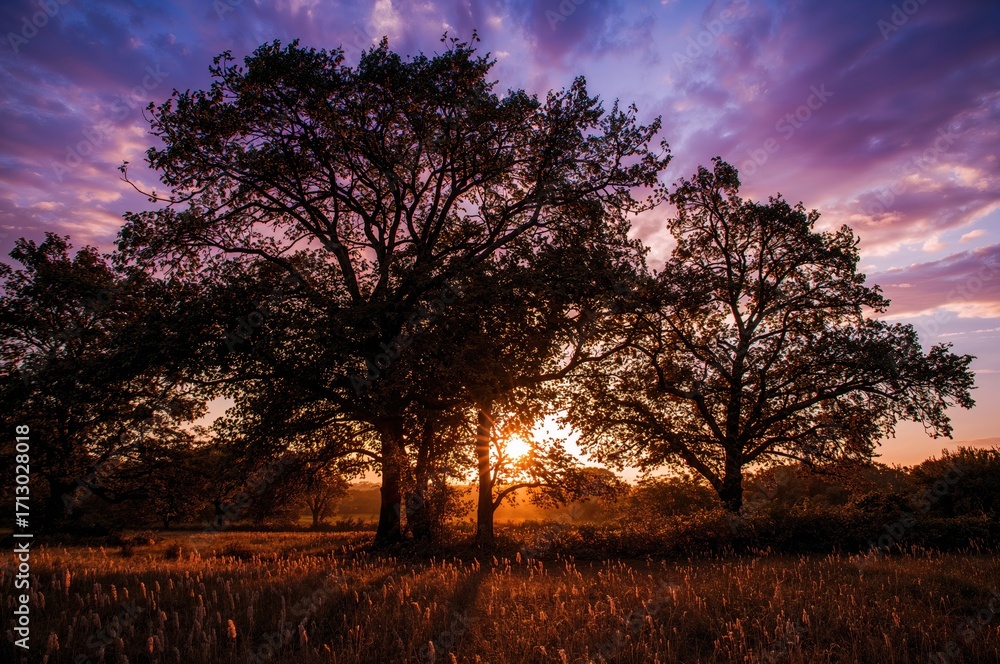 Poster calm twilight scene featuring trees and the open sky in a picturesque natural setting