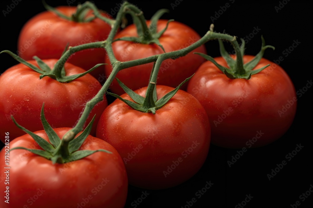 Poster close-up shot of multiple tomatoes against a dark backdrop