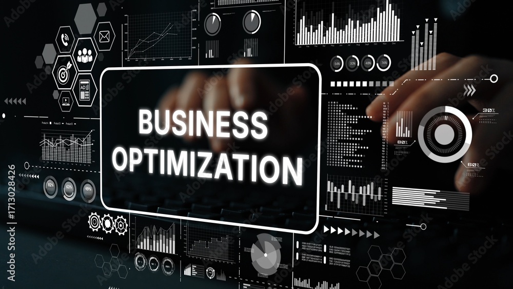Poster modern business optimization techniques with data analytics and digital graphs for enhanced performa