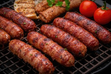 Assortment of delicious barbecued sausages