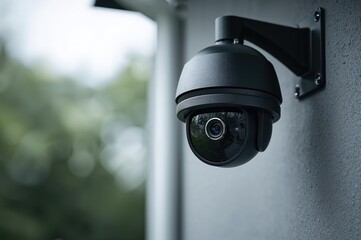 Installation of IP CCTV camera equipped with waterproof casing for enhanced home security with a blurred backdrop