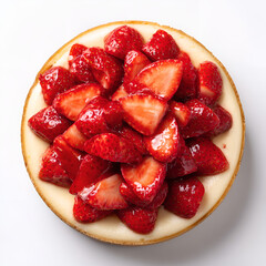 Cheesecake with fresh strawberries dessert top down isolated