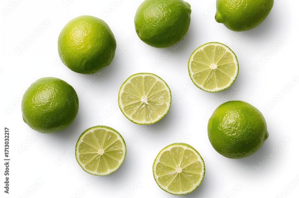 Poster single lime fruit and slices isolated on a white background with clipping path.