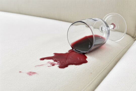 Spilled Red Wine on Cream Sofa in a Moment of Chaos and Disarray