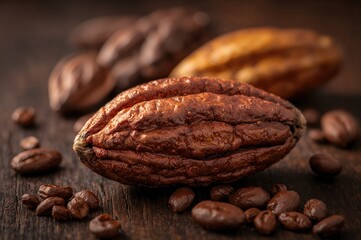 Vintage style design featuring a textured cocoa seed illustration