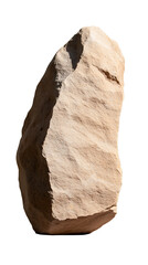 Solitary Sandstone Rock Formation: Close-up of a natural sandstone rock. The beige stone is textured with shadows emphasizing its shape on a plain background.