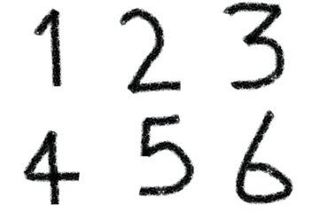 "Crayon Style Hand-Drawn Numbers 1-6 – Isolated on Transparent Background PNG"
