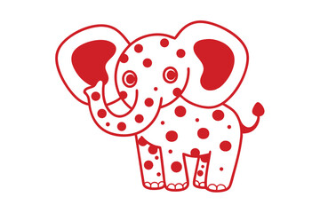 Cheerful cartoon elephant with charming red spots standing happily on a white backdrop