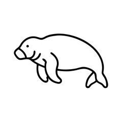 Manatee illustration vector drawing sea cow aquatic mammal marine animal outline icon clip art image, svg