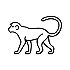 Monkey outline vector illustration, primate animal drawing, wildlife mammal silhouette, zoo icon art