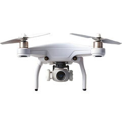 White Quadcopter Drone with Camera Mounted Underneath on a Black Background unmanned aerial vehicle