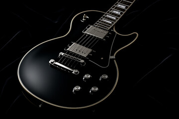 Obraz premium Black Electric Guitar Close-Up on Dark Background