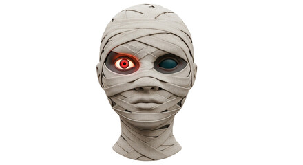 Isolated mummy head with bandaged wrappings and two different colored eyes - 3D render
