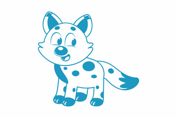 Cheerful spotted cartoon dog standing attentively, looking sideways with its tongue slightly out