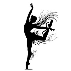 Graceful ballerina in dynamic pose with swirling artistic flourish embodying elegance and movement