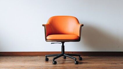 Orange office chair against a white wall