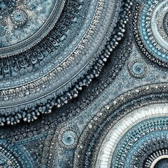 Obraz premium Intricate, layered design featuring concentric circles and detailed, repeating patterns in shades of blue and gray.