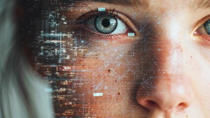 Cybernetic Eye A Fusion of Humanity and Technology. A woman's eye with a digital overlay, symbolizing the intersection of human and artificial intelligence Image blends the organic with technological. - Powered by Adobe