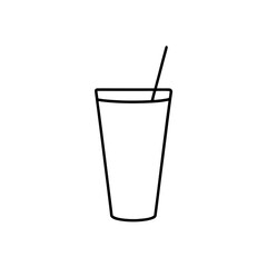 Glass with straw simple line on transparent background