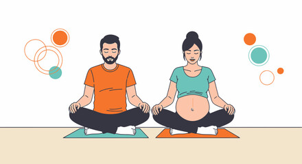 Couple practicing prenatal yoga together for healthy lifestyle and wellness