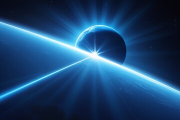 Blue light flare flash light streak ray - large light flare behind the planet