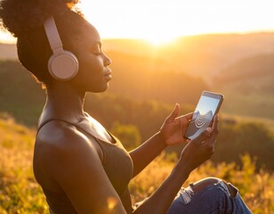 Digital Wellness: A Person Meditating with a Smartphone in a Serene Nature Scene
