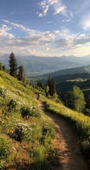 Scenic mountain path through wildflowers