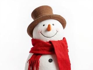 Festive snowman with red scarf and brown hat radiates winter holiday cheer and whimsical seasonal joy
