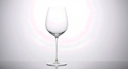 Fototapeta premium Sleek wine glass on reflective surface against gradient white background with subtle pink hue, evoking minimalism and elegance. AI Generated
