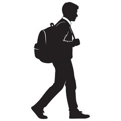 Silhouette of a Young Man Walking with a Backpack