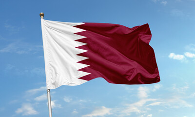 Qatar national flag waving in the sky