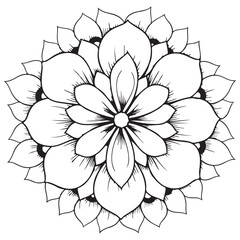 Detailed Black and White Floral Mandala Pattern Line Art