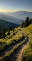 Winding mountain path at dawn