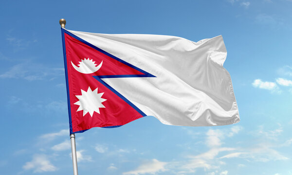 Nepal national flag with unique double triangle shape waving