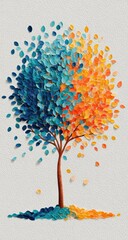 Vibrant, abstract tree of multicolored paper leaves